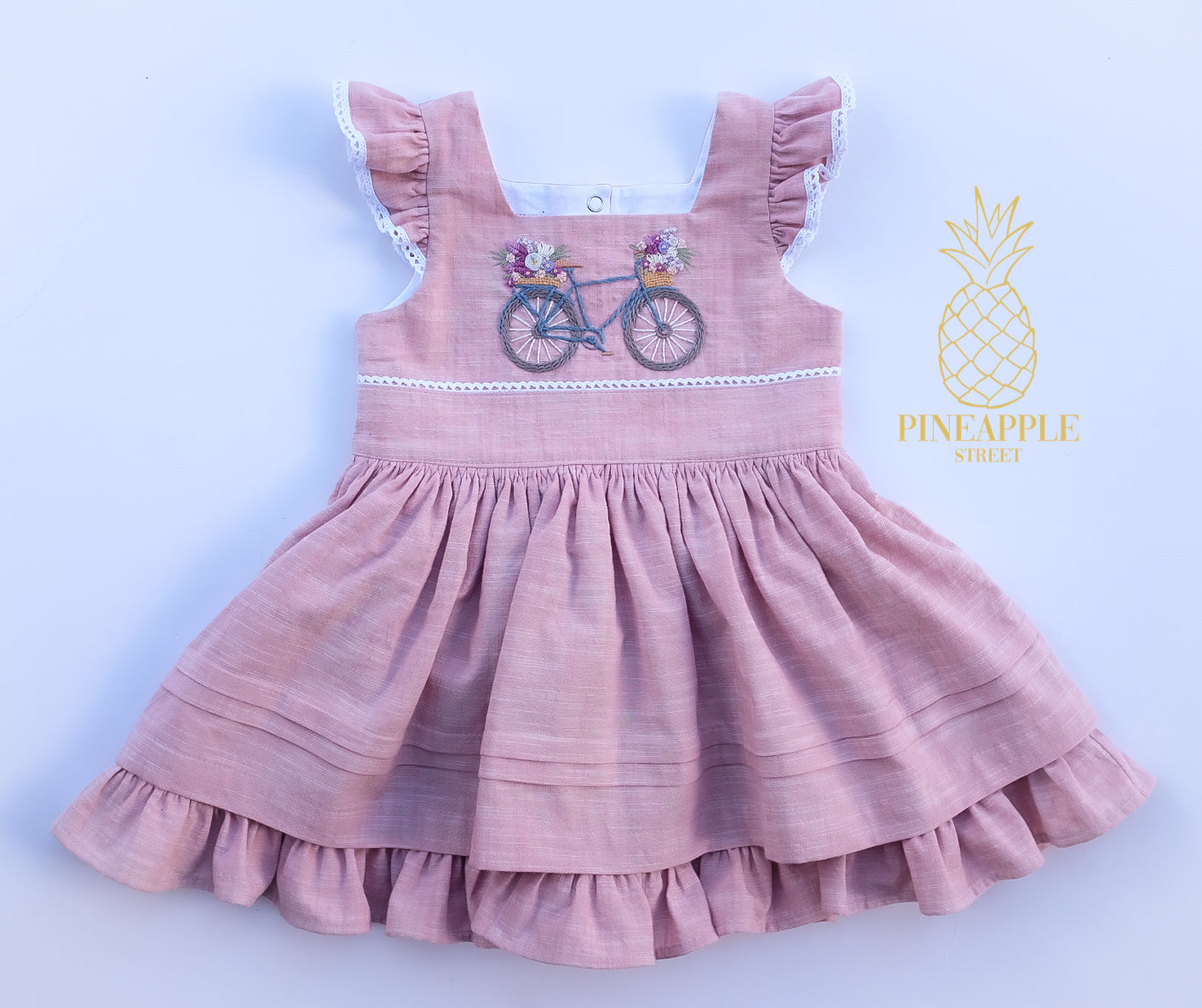 Ready to Ship - 4T Sunday Bike Ride Hand Embroidered Dress