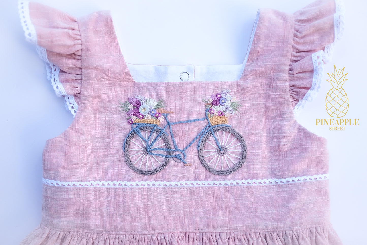 Ready to Ship - 4T Sunday Bike Ride Hand Embroidered Dress