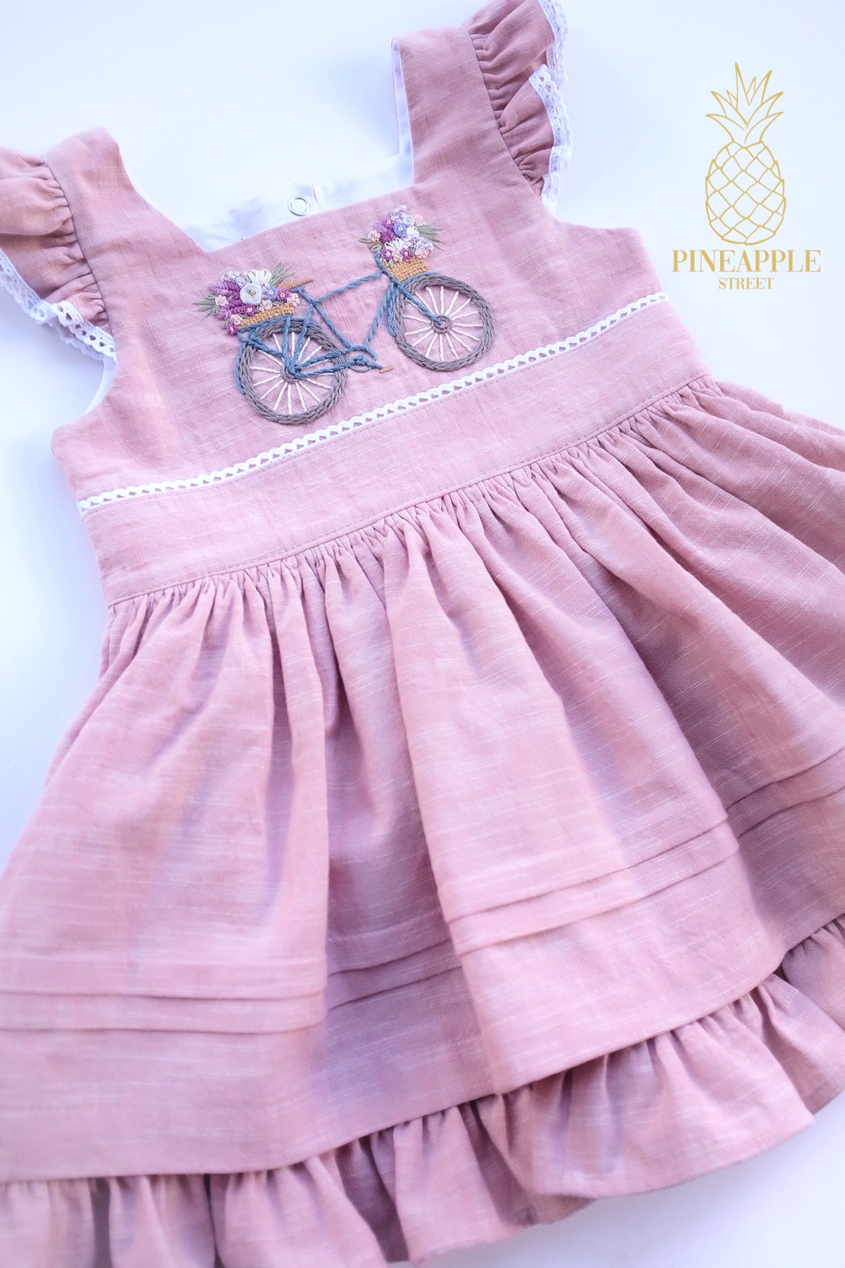 Ready to Ship - 4T Sunday Bike Ride Hand Embroidered Dress