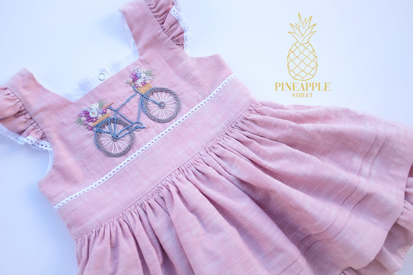 Ready to Ship - 4T Sunday Bike Ride Hand Embroidered Dress