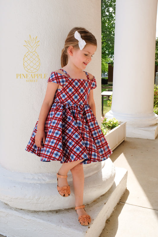 4T Patriotic Plaid 4th of July dress - Ready to Ship