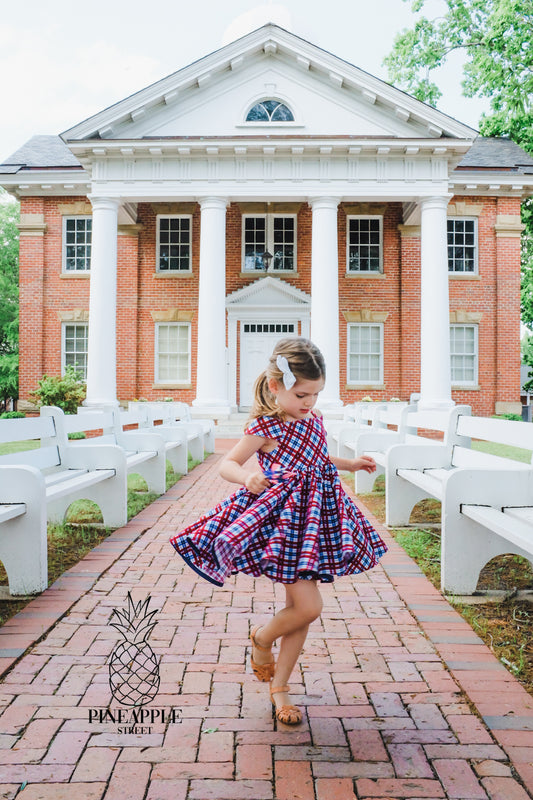 4T Patriotic Plaid 4th of July dress - Ready to Ship