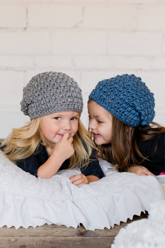 Children's Puff Stitch Crochet Slouchy Hat